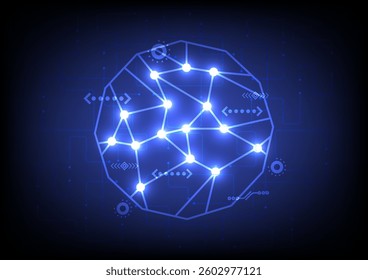 Polygon and communication technology sign on circuit background.