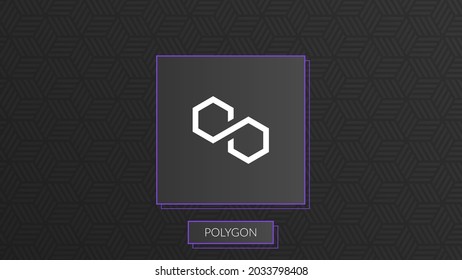 Polygon cryptocurrency colorful logo isolated on dark pattern background.