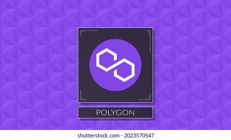 Logo de color criptodivisa de polígono sobre fondo de patrón.