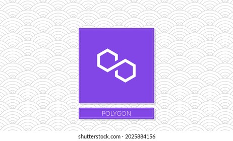 Polygon cryptocurrency colorful logo on pattern background.
