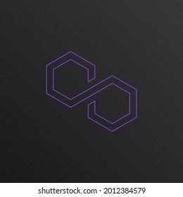 Logo del contorno colorido de la criptodivisa de polígono. Aislado en un fondo oscuro.