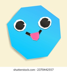 Polygon cut out of paper with a face