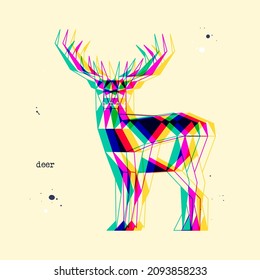 Polygon deer. Low poly animal. Geometric stereoscopic logo icon