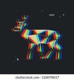 Polygon deer. Low poly animal. Geometric stereoscopic logo icon