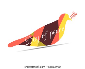 Polygon dove with an olive branch. International Day of Peace. Dove on a white background. Vector illustration.