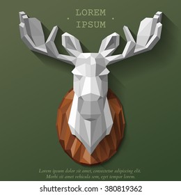 Polygon elk. Moose head on the wall. Hunting trophy. Vector illustration