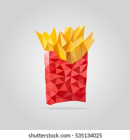 Polygon fast food restaurant background. Poly menu. Triangle free potato