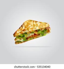 Polygon fast food restaurant background. Poly menu. Triangle sandwich