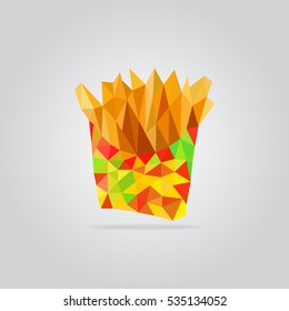 Polygon fast food restaurant background. Poly menu. Triangle free potato