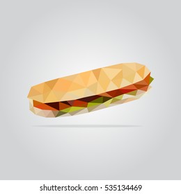 Polygon fast food restaurant background. Poly menu. Triangle sandwich