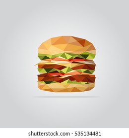 Polygon fast food restaurant background. Poly menu. Triangle burger