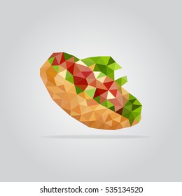 Polygon fast food restaurant background. Poly menu. Triangle sandwich