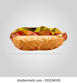 Polygon fast food restaurant background. Poly menu. Triangle hot-dog
