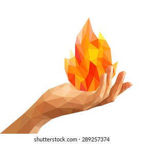 polygon fire flame flames natural and abstract in his hand Prometheus.