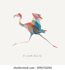 Polygon flamingo. Low poly bird. Geometric logo icon. Colorful symbol