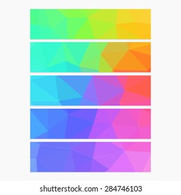 Polygon Geometric Banner. Trend Retro Grunge neon rainbow colored. Wallpaper, background, texture, fabric, web template. Wedding, Birthday, Party Invitation, Business, Scrapbooking projects
