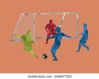 polygon geometric goal kick with soccer player scene
