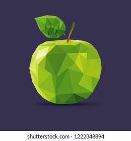 Polygon geometric green apple. Abstract vector Illustration, low poly style. Stylized design element.