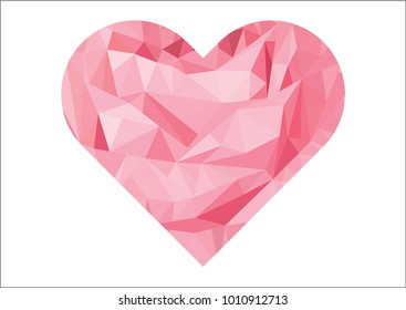 polygon geometric heart, vector illustration. Beautiful pink heart in low poly style.