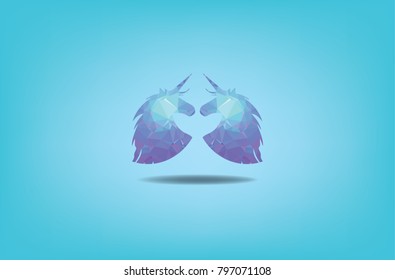 Polygon geometric unicorn polygon on blue color background.