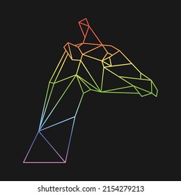 Polygon giraffe head. Low poly animal. Geometric logo. Rainbow color