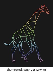 Polygon giraffe. Low poly animal. Geometric logo icon. Rainbow color