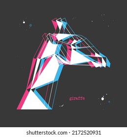 Polygon giraffe. Low poly animal. Geometric stereoscopic logo icon
