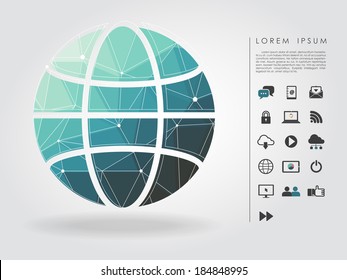polygon global symbol with communication icon vector