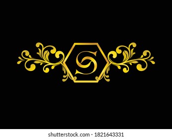 polygon gold letters S initial monogram with ornaments