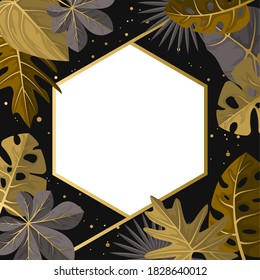 Polygon Golden Tropical Plant Summer Leaf Border Frame Background 