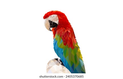 Gráficos de polígono Loro de color rojo y verde aislado en ilustración vectorial de fondo blanco