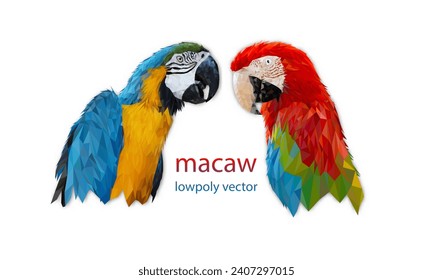 Polygon Graphics two bird macaw parrot isolated on a white background vector illustration