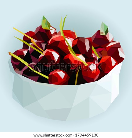 Polygon gray bowl of red sweet cherry 