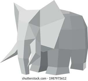 Polygon gray elephant standing on a white background