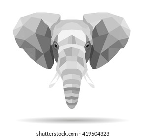 polygon grey vector elephant on a white background. Web design, poster element