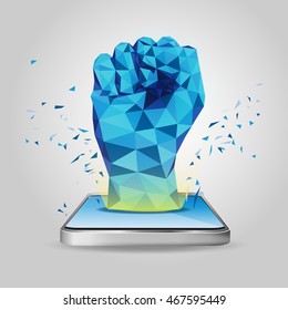 polygon hand, technology abstract, gadget vector, digital revolution
