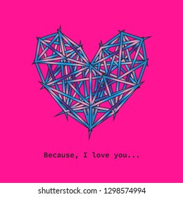 Polygon heart icon on Plastic Pink. LOVE banner