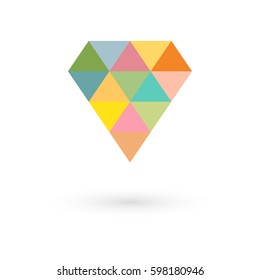 Polygon heart icon retro colors, vector illustration