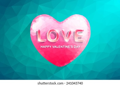 Polygon Heart and Love Text.Abstract love vector illustration background