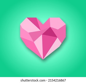 Polygon heart shape on pink color with green background