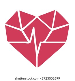 Polygonherzform mit Puls-Rhythmus-Symbol für romantisches und gesundheitliches Konzept