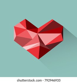 Polygon heart shape with shade on light blue background