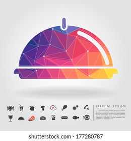 polygon holding tray with food icon vector