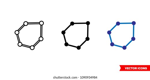 Polygon icon of 3 types: color, black and white, outline. Isolated vector sign symbol.