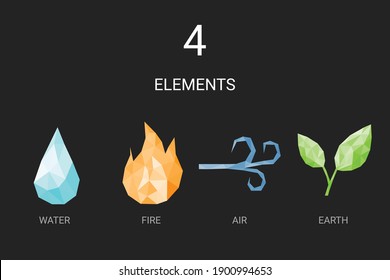 Polygon Icon of 4 nature elements, Water, Fire, Air, Earth