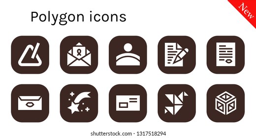 polygon icon set. 10 filled polygon icons.  Collection Of - Triangle, Letter, Convex, Shooting star, Origami, Crystal