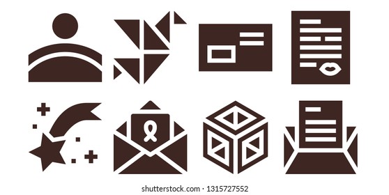 polygon icon set. 8 filled polygon icons.  Simple modern icons about  - Shooting star, Convex, Letter, Origami, Crystal
