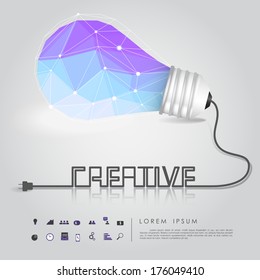 polygon idea light bulb with business icon and creative wire vector