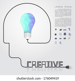 polygon idea light bulb with business icon and creative head wire vector