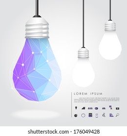 polygon idea light bulb with business icon vector